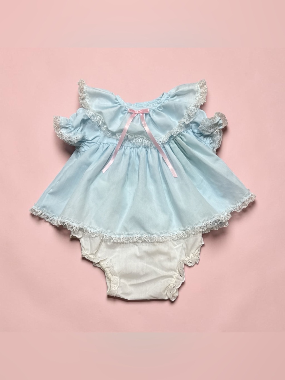 Vintage Roanna Baby Girl Blue Lace Dress & Bloomers 90s